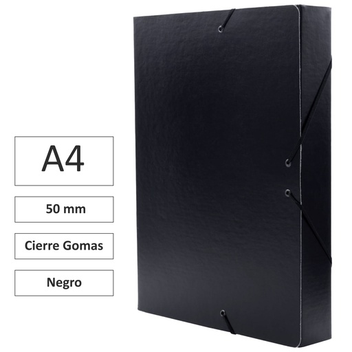 [180955] CARPETA PROYECTO RAYLU PAPER A4 LOMO 50 MM (NEGRO) · CARTÓN FORRADO MATE · CIERRE CON GOMAS · COLORES VIVOS