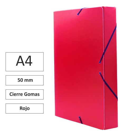 [180956] CARPETA PROYECTO RAYLU PAPER A4 LOMO 50 MM (ROJO) · CARTÓN FORRADO MATE · CIERRE CON GOMAS · COLORES VIVOS