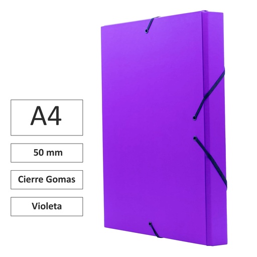 [180960] CARPETA PROYECTO RAYLU PAPER A4 LOMO 50 MM (VIOLETA) · CARTÓN FORRADO MATE · CIERRE CON GOMAS · COLORES VIVOS