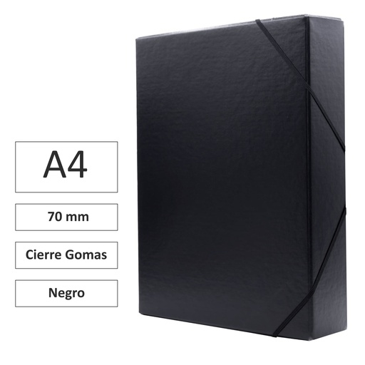 [181322] CARPETA PROYECTO RAYLU PAPER A4 LOMO 70 MM (NEGRO) · CARTÓN FORRADO MATE · CIERRE CON GOMAS · COLORES VIVOS