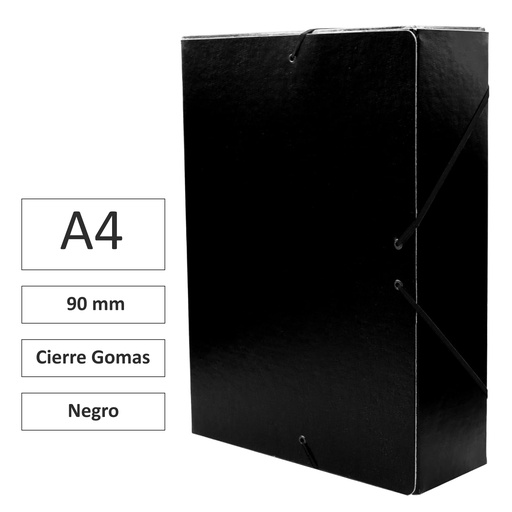 [180174] CARPETA PROYECTO RAYLU PAPER A4 LOMO 90 MM (NEGRO) · CARTÓN FORRADO MATE · CIERRE CON GOMAS · COLORES VIVOS