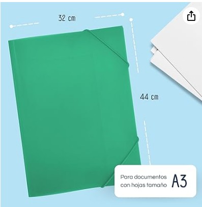 [180511] CARPETA RAYLU PAPER A3 CON GOMAS Y SOLAPAS VERDE · PP 100% RECICLABLE · LOMO 4 CM APROX. · CAPACIDAD 50 HOJAS
