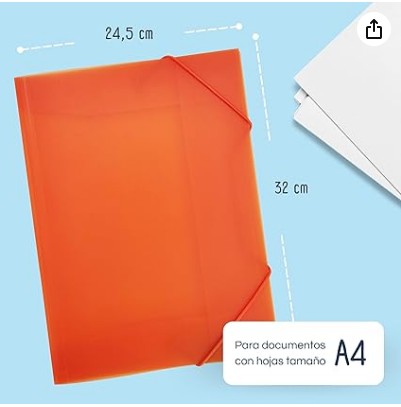 [180537] CARPETA RAYLU PAPER A4 CON GOMAS Y SOLAPAS NARANJA · PP 100% RECICLABLE · LOMO 4 CM APROX. · CAPACIDAD 50 HOJAS