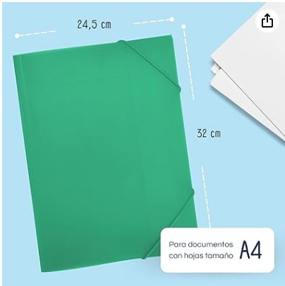 [180535] CARPETA RAYLU PAPER A4 CON GOMAS Y SOLAPAS VERDE · PP 100% RECICLABLE · LOMO 4 CM APROX. · CAPACIDAD 50 HOJAS
