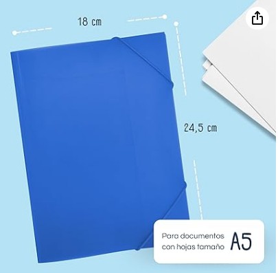 [180545] CARPETA RAYLU PAPER A5 CON GOMAS Y SOLAPAS AZUL · PP 100% RECICLABLE · LOMO 4 CM APROX. · CAPACIDAD 50 HOJAS