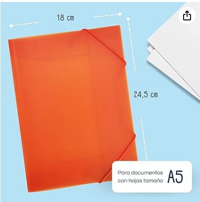 [180543] CARPETA RAYLU PAPER A5 CON GOMAS Y SOLAPAS NARANJA · PP 100% RECICLABLE · LOMO 4 CM APROX. · CAPACIDAD 50 HOJAS