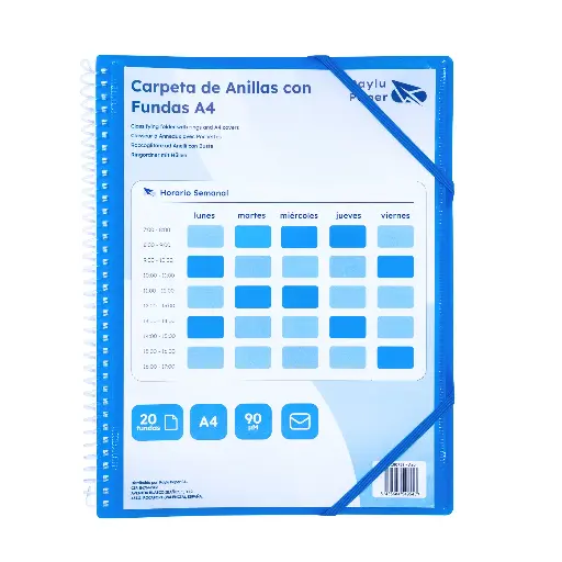 [180759] CARPETA PP RAYLU PAPER ESPIRAL 20 FUNDAS A4 AZUL PORTADA PERSONALIZABLE