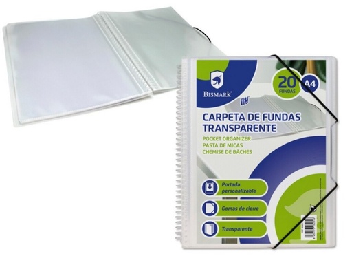 [825352] CARPETA RAYLU PAPER ESPIRAL 20 FUNDAS A4 (TRANSPARENTE) · FUNDAS CRISTAL 90 µm · ANILLAS/ESPIRAL IRROMPIBLES · CIERRE ELÁSTICO · GIRO 360º