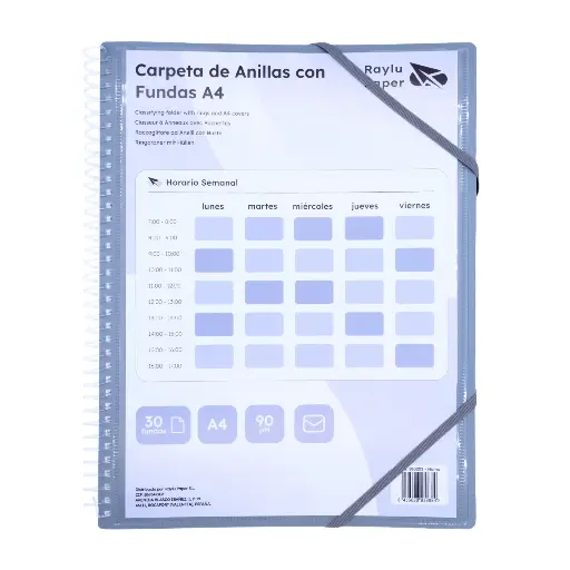 [180202] CARPETA PP RAYLU PAPER ESPIRAL 30 FUNDAS A4 HUMO PORTADA PERSONALIZABLE