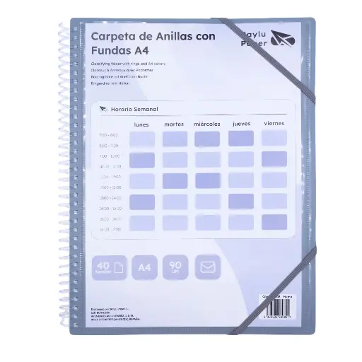 [180203] CARPETA PP RAYLU PAPER ESPIRAL 40 FUNDAS A4 HUMO PORTADA PERSONALIZABLE