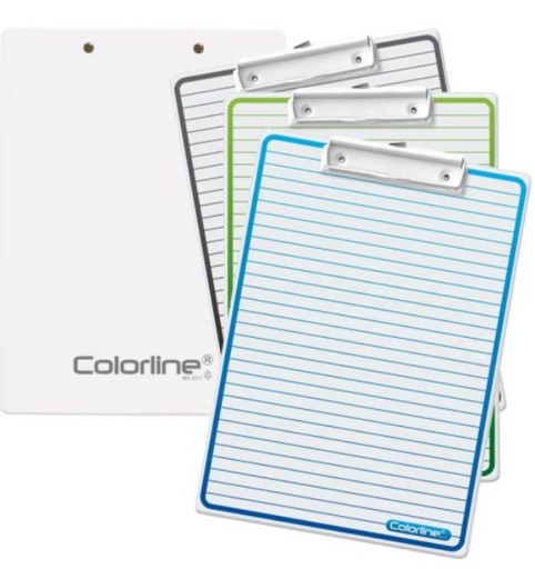 [825619] TABLA CON SOPORTE RAYADO A4 CON PINZA COLORLINE – COLORES SURTIDOS