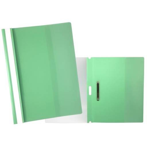 [180647] DOSIER FASTENER EN PP VERDE – LOMO RECTO, FRONTAL TRANSPARENTE Y TRASERA OPACA – FORMATO FOLIO Y 4º – 25 UDS (PACK)