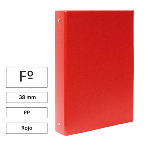 [181081] CARPETA PLUS OFFICE FOLIO 4 ANILLAS 38 MM ROJO · CARTÓN FORRADO PP · ACABADO BRILLO · INTERIOR NEGRO · COMPRESOR